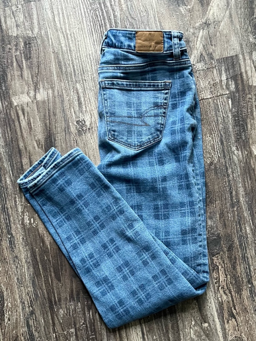 American Eagle Outfitters Blue Plaid Skinny Jeans